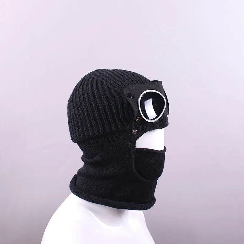 1 Pcs Trendy Autumn Winter Warm Caps Aviator Glasses Men Women Ear Protection Windproof Cycling Full Face Cover Warm Knitted Hat