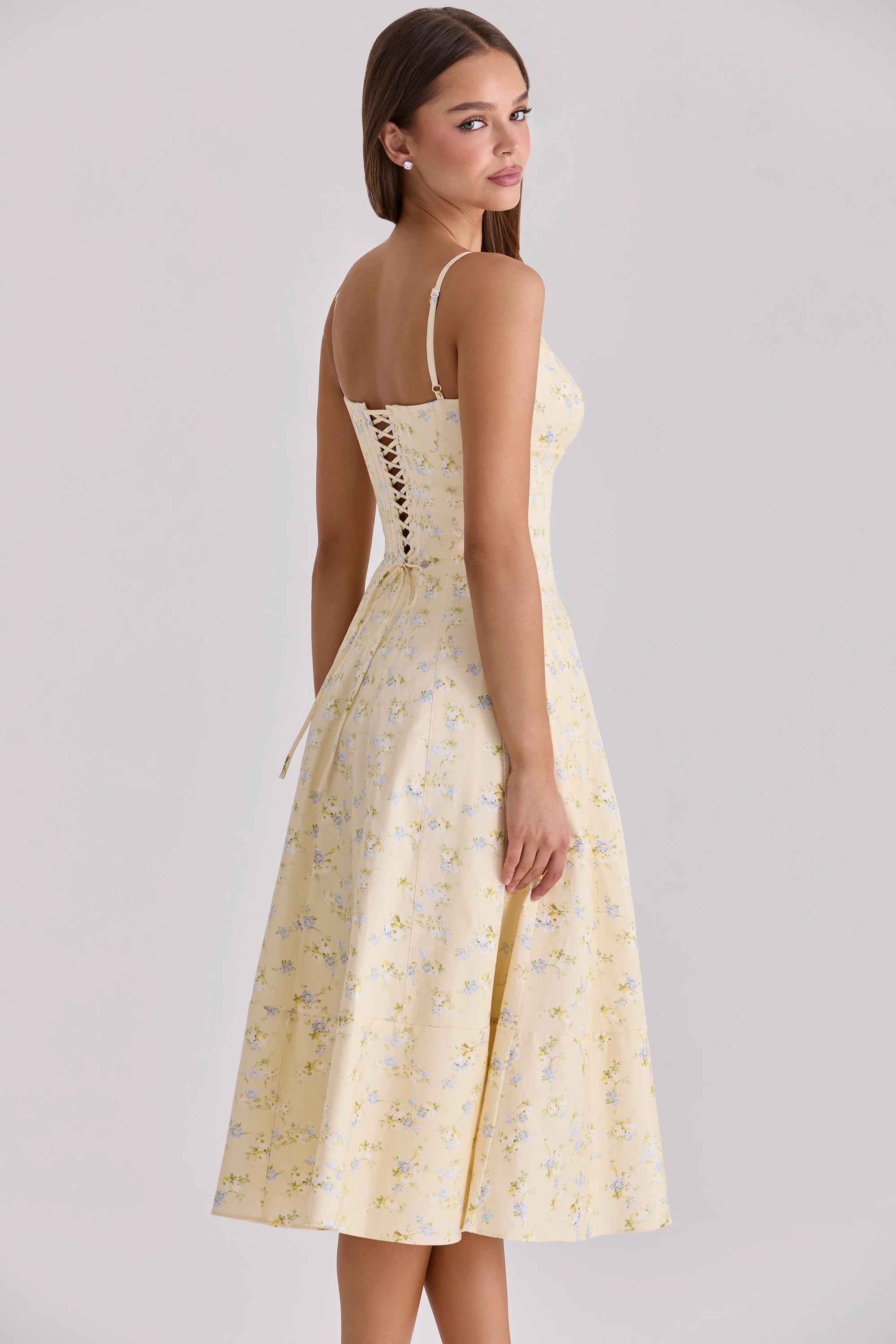 Suninheart Summer Floral Print A-line Midi Dress Elegant Lace-up Dress Sexy V Neck Party SunDress for Women