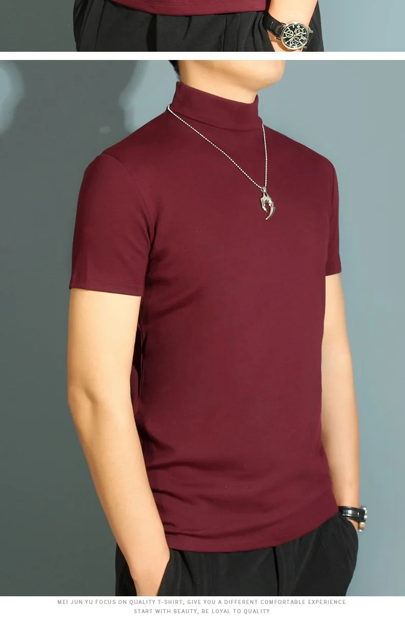 1pcs Thin New Men Half High Collar T shirts Short-sleeve Tee Fitness Joggers Bodybuilding Quick Dry tshirt Male Gym Clothes Tops