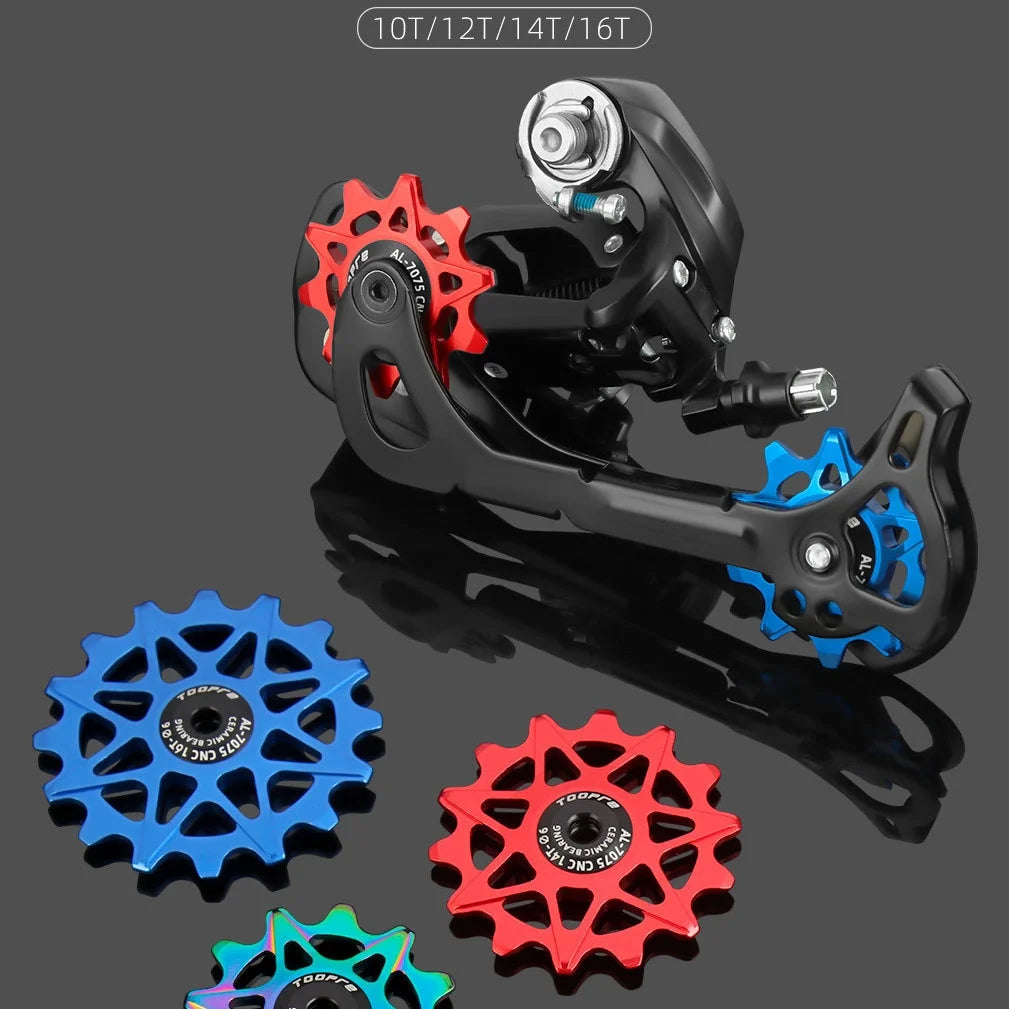 TOOPRE 10T/12T/14T/16T Bicycle Rear Derailleur Ceramic Jockey Wheel Pulley Wheel for Mountain Road Bike Lightweight Low Friction