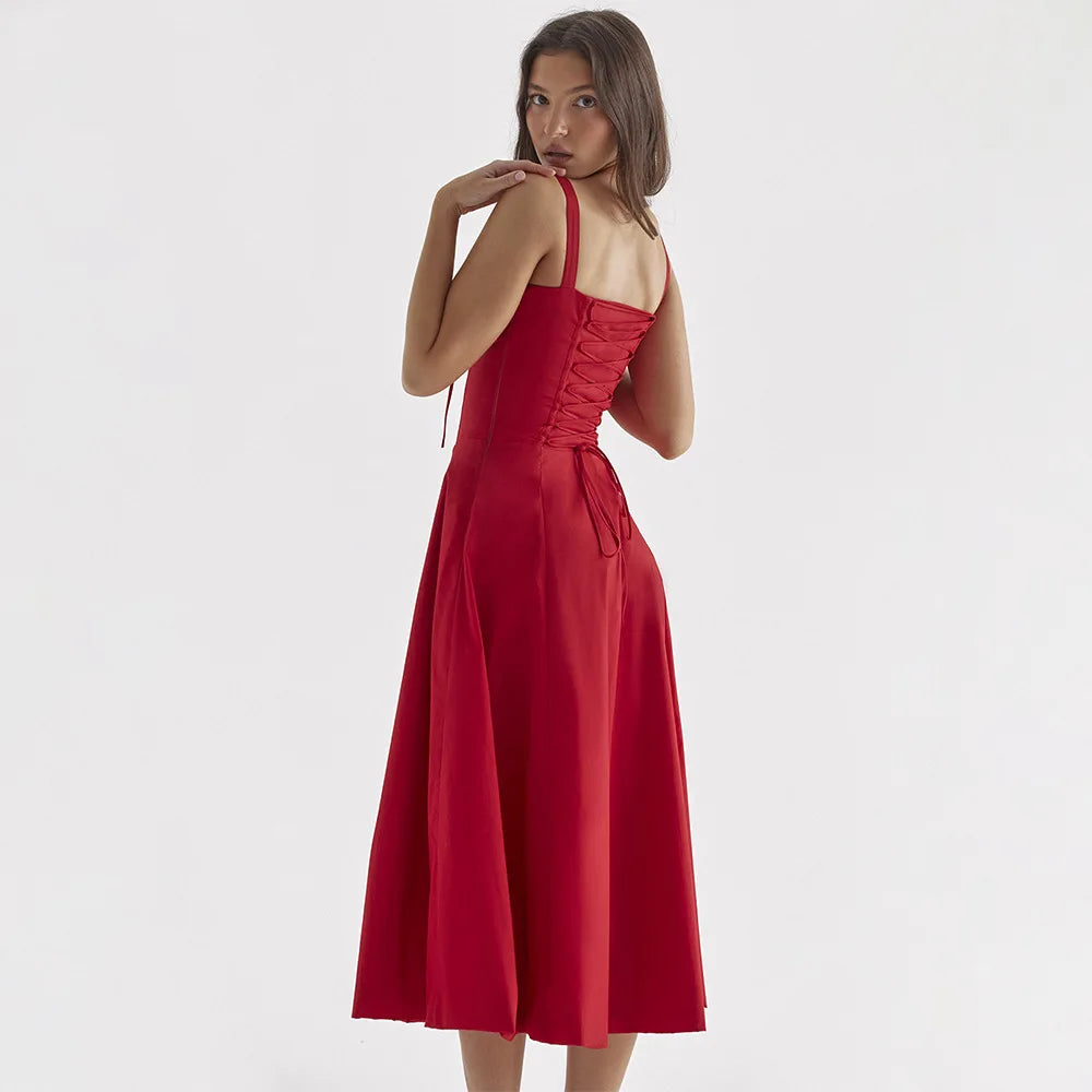 Elegant Long Dresses For Women 2025 Summer Sexy Sling Sleeveless Backless Bandage Party Dress Female Solid Color Maxi Vestidos