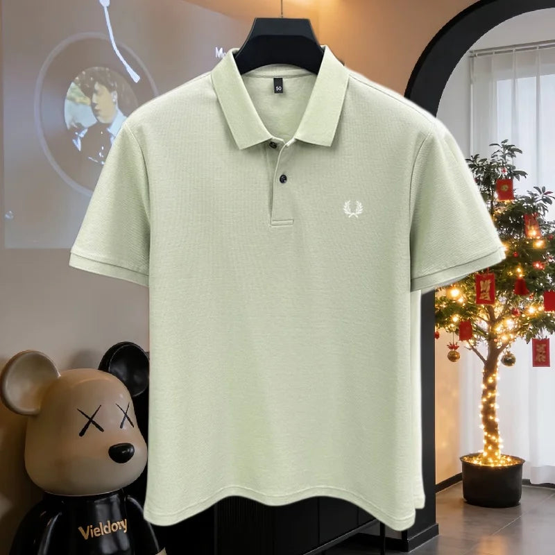 100% pure cotton 2026high-end brand men's short sleeve polo shirt summer fashion luxury wheat embroidery golf top casual T-shirt