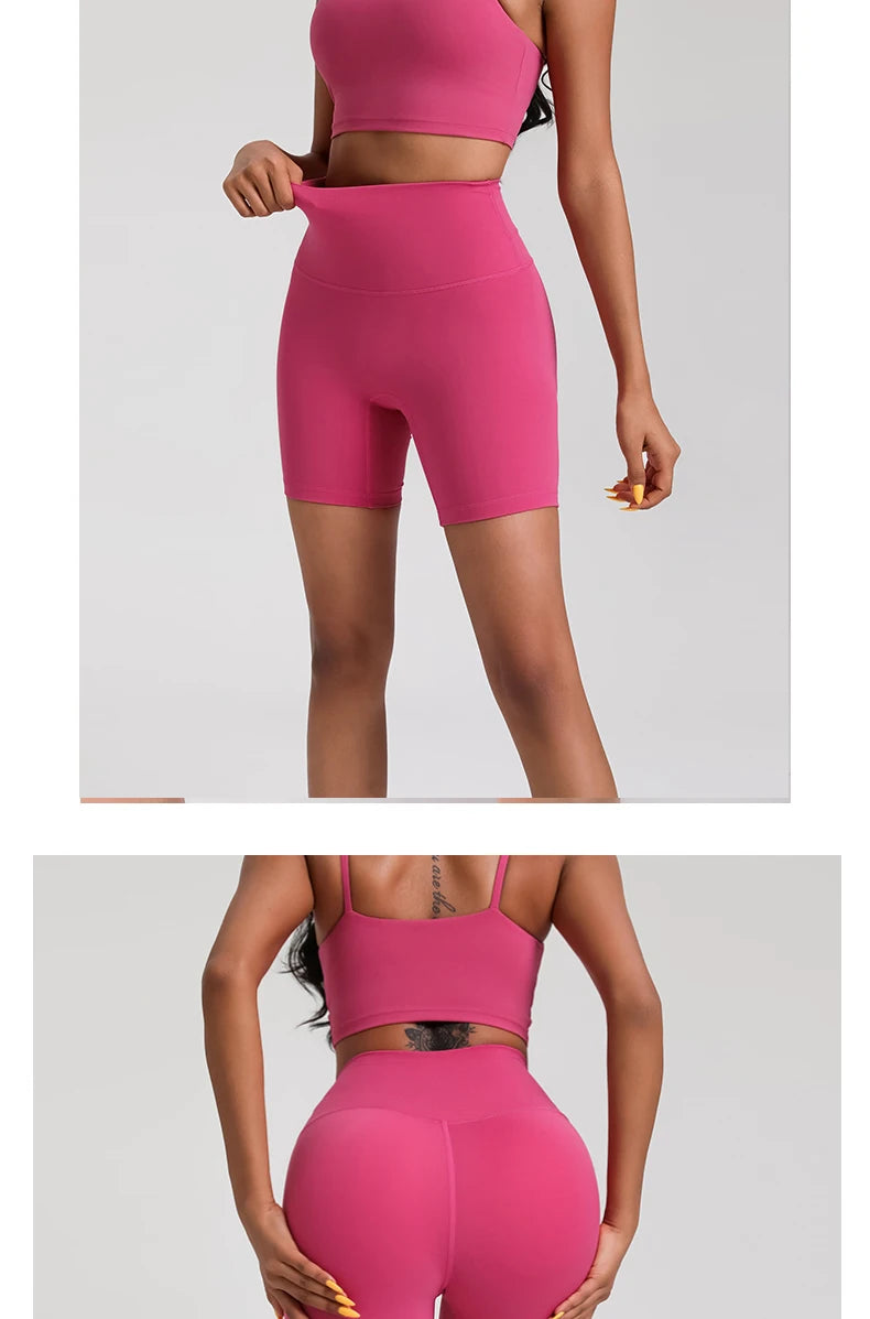 Solid Color High Waist Yoga Short Leg Cycling Women Fitness Sports Short Comprehensive Training Jog Squat Proof Internal Pocket
