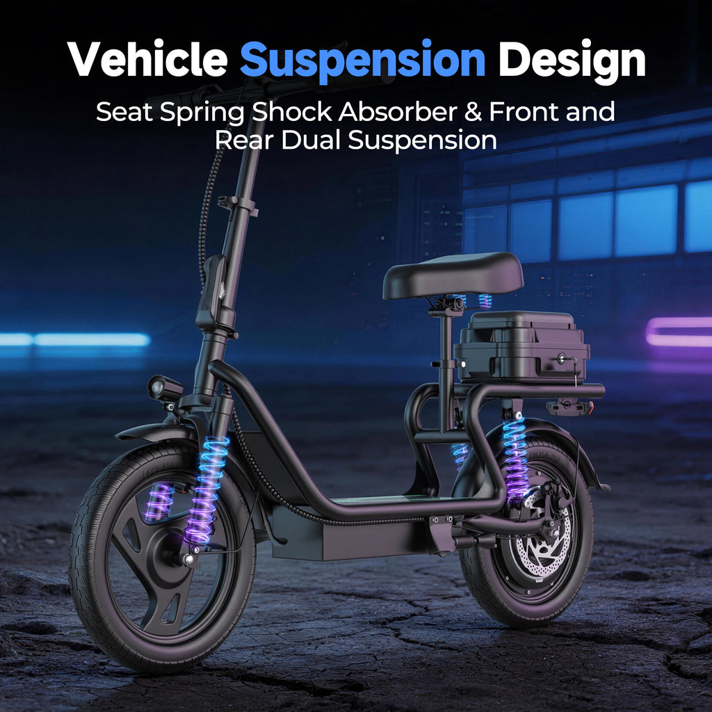 EU Stock Electric Scooter with Seat 500W 48V 15.6Ah 14Inch City Adult Commuter E Bike Max 22MPH Speed 38 Miles Range APP Control