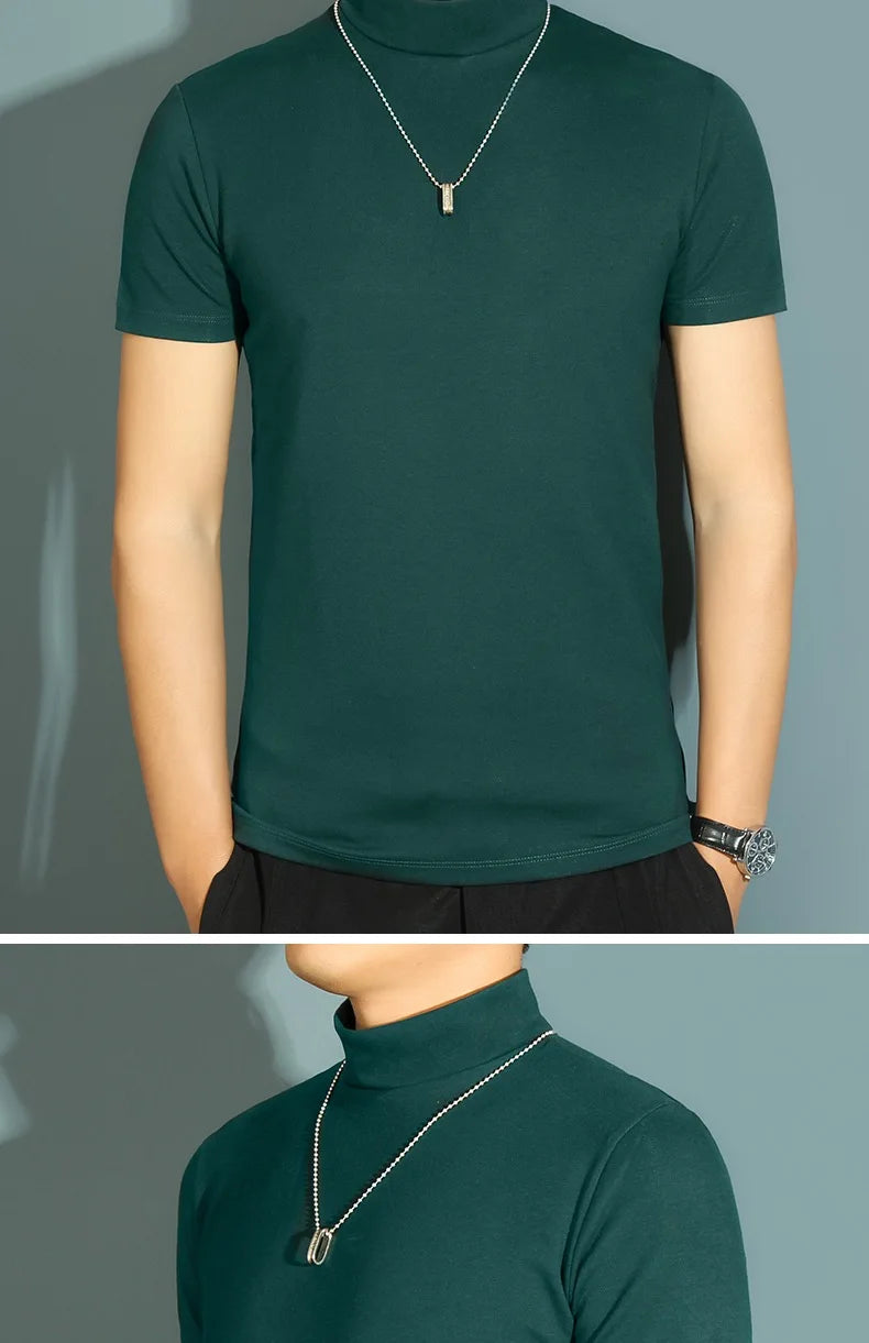 1pcs Thin New Men Half High Collar T shirts Short-sleeve Tee Fitness Joggers Bodybuilding Quick Dry tshirt Male Gym Clothes Tops
