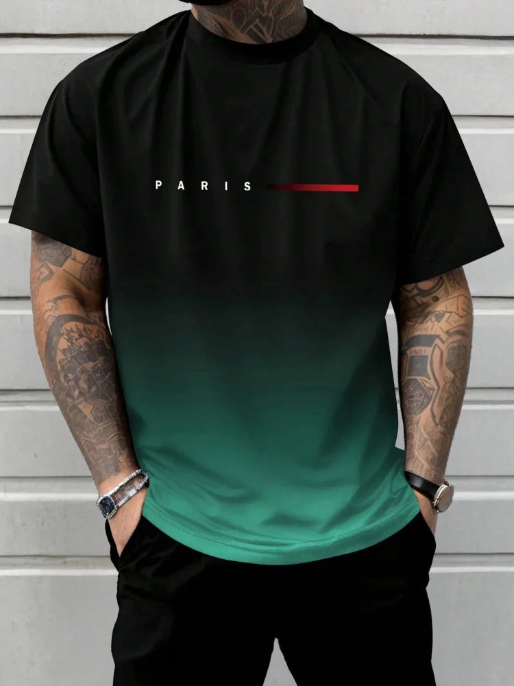 Men's Short Sleeve Summer Outdoor Breathable Round Neck T-shirt Short Sleeve Classic Stripe Pattern Large Size Loose Men's short