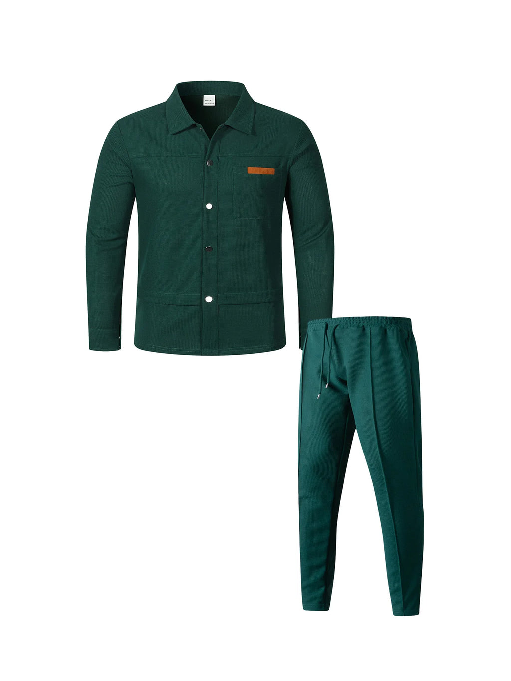 2026 New Men's Casual 2 Piece Tracksuit Fall Waffle Knit Solid Color Lapel Collar Button Jacket with Pockets Long Pants Set