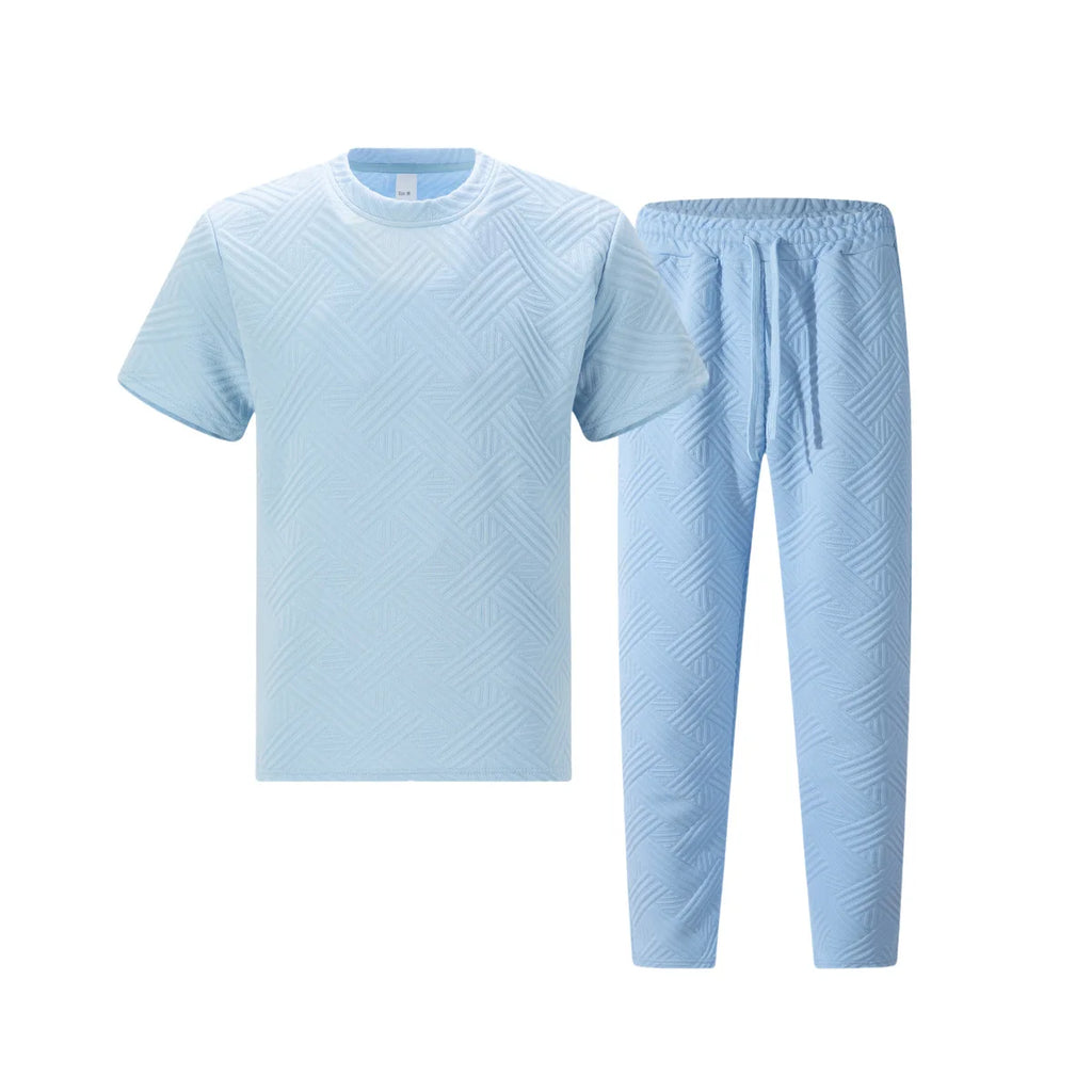 Men's Textured Fabric 2 Piece Set Short Sleeve T-Shirt & Drawstring Pants Casual Outfit Lightweight Breathable Streetwear for Sp