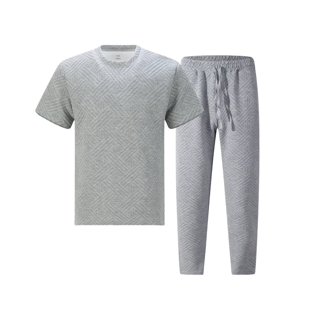 Men's Textured Fabric 2 Piece Set Short Sleeve T-Shirt & Drawstring Pants Casual Outfit Lightweight Breathable Streetwear for Sp