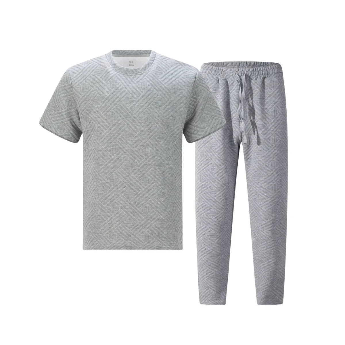 Men's Textured Fabric 2 Piece Set Short Sleeve T-Shirt & Drawstring Pants Casual Outfit Lightweight Breathable Streetwear for Sp