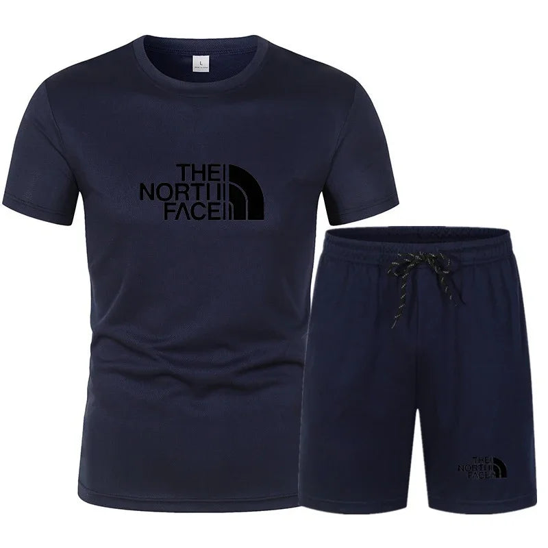 The new slim-fit men's mesh sports outfit includes a T-shirt and trousers, a two-piece set. It is a fashionable sports outfit in