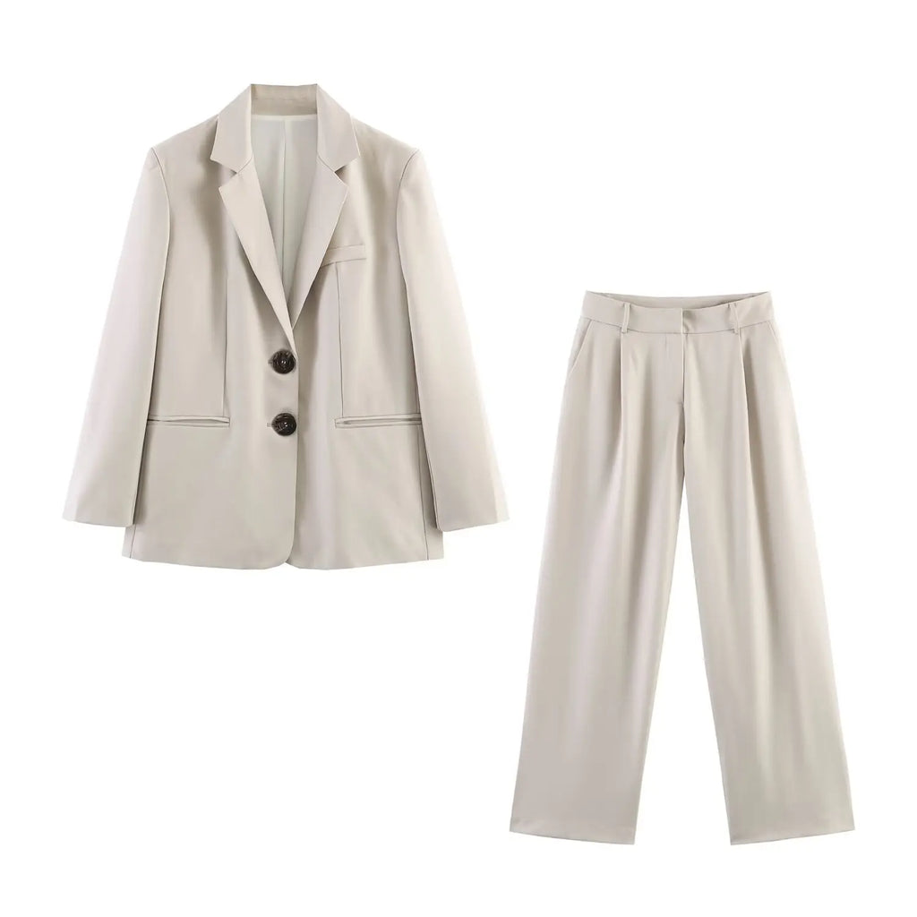European and American style 2026 new double-button straight suit jacket with shoulder pads + pleated straight trousers suit
