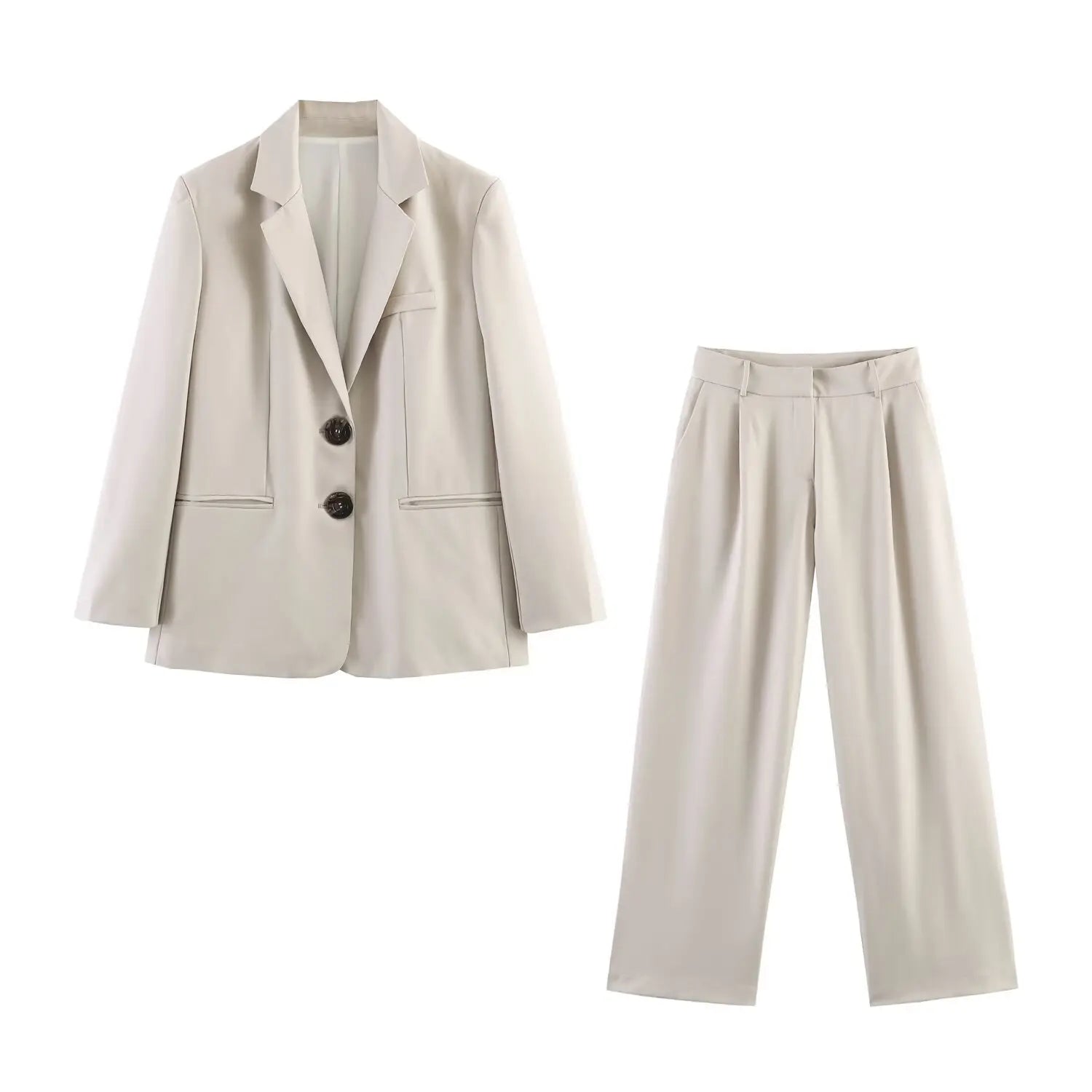 European and American style 2026 new double-button straight suit jacket with shoulder pads + pleated straight trousers suit