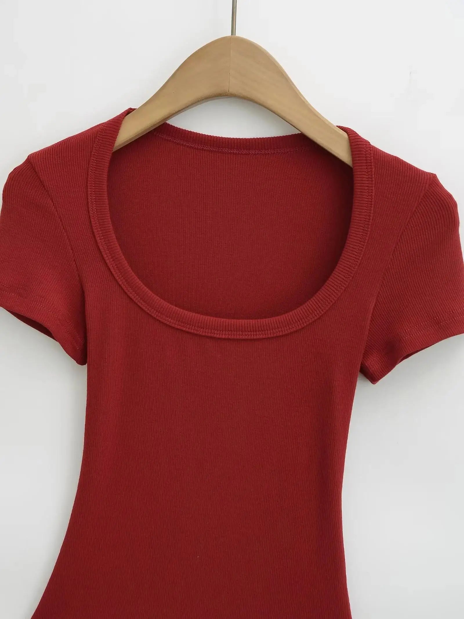 Women Short Sleeve Square Collar Bodysuits Summer Rib Knitted Elastic Slim Top Jumpsuits Solid Color