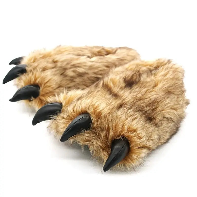 Newest cat paw feet slippers woman fluffy closed heel home shoes for women winter warm slip on animal claw slipper furry loafer