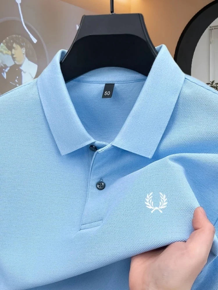 100% pure cotton 2026high-end brand men's short sleeve polo shirt summer fashion luxury wheat embroidery golf top casual T-shirt