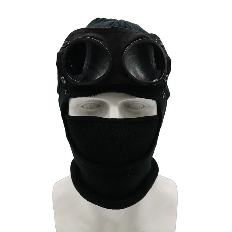 1 Pcs Trendy Autumn Winter Warm Caps Aviator Glasses Men Women Ear Protection Windproof Cycling Full Face Cover Warm Knitted Hat