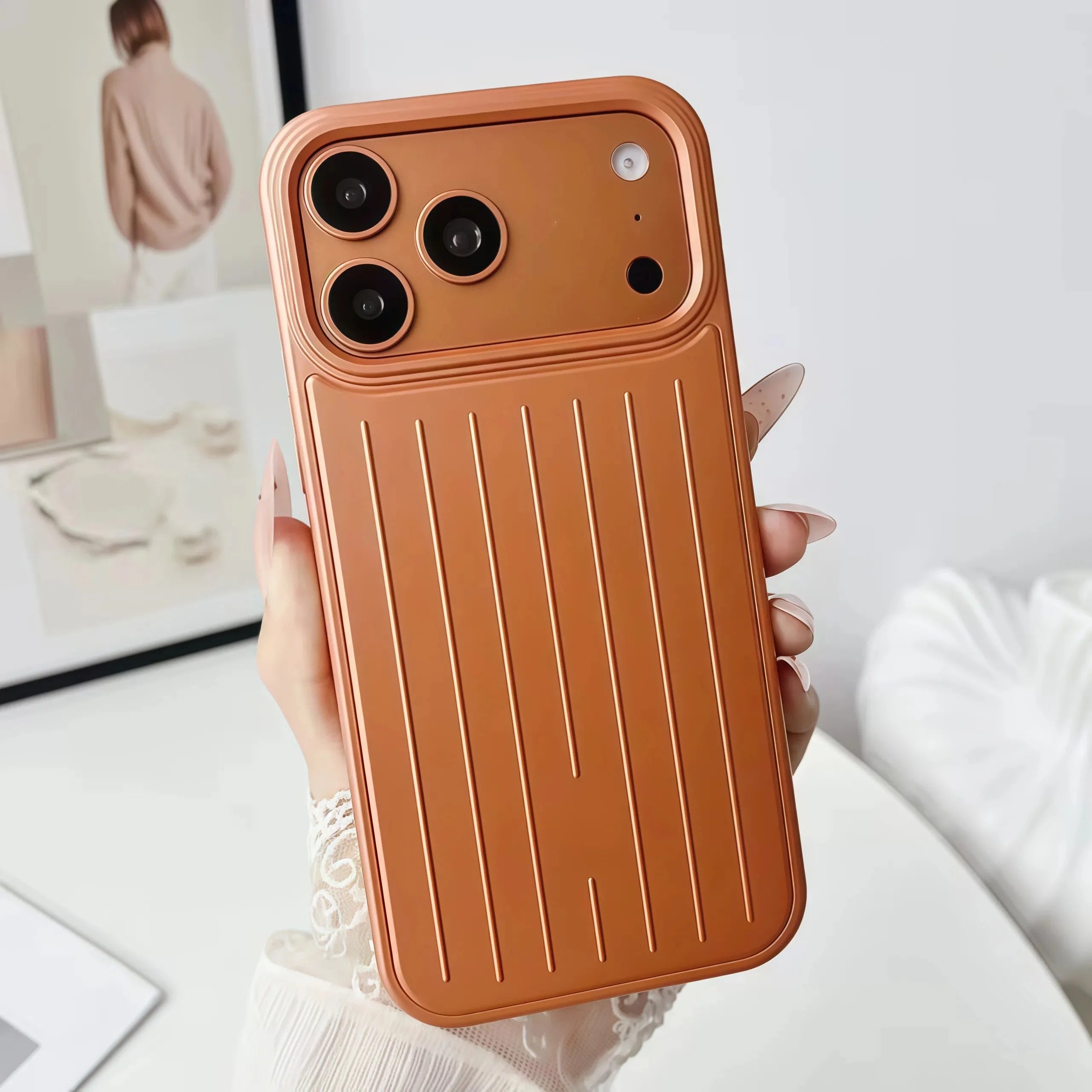 Ultra Luxury 3D striped pattern alloy back phone case for iPhone 17 16 15 14 Pro Max 13 panel with logo, comes with gift box