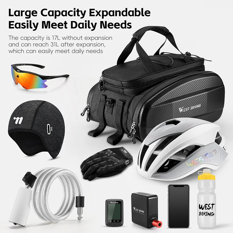 WEST BIKING Bicycle Bag EVA Polyester 17-31L Waterproof Bike Bag Large Capacity Travel Mountain Gravel Bike Bag Bike Accessories