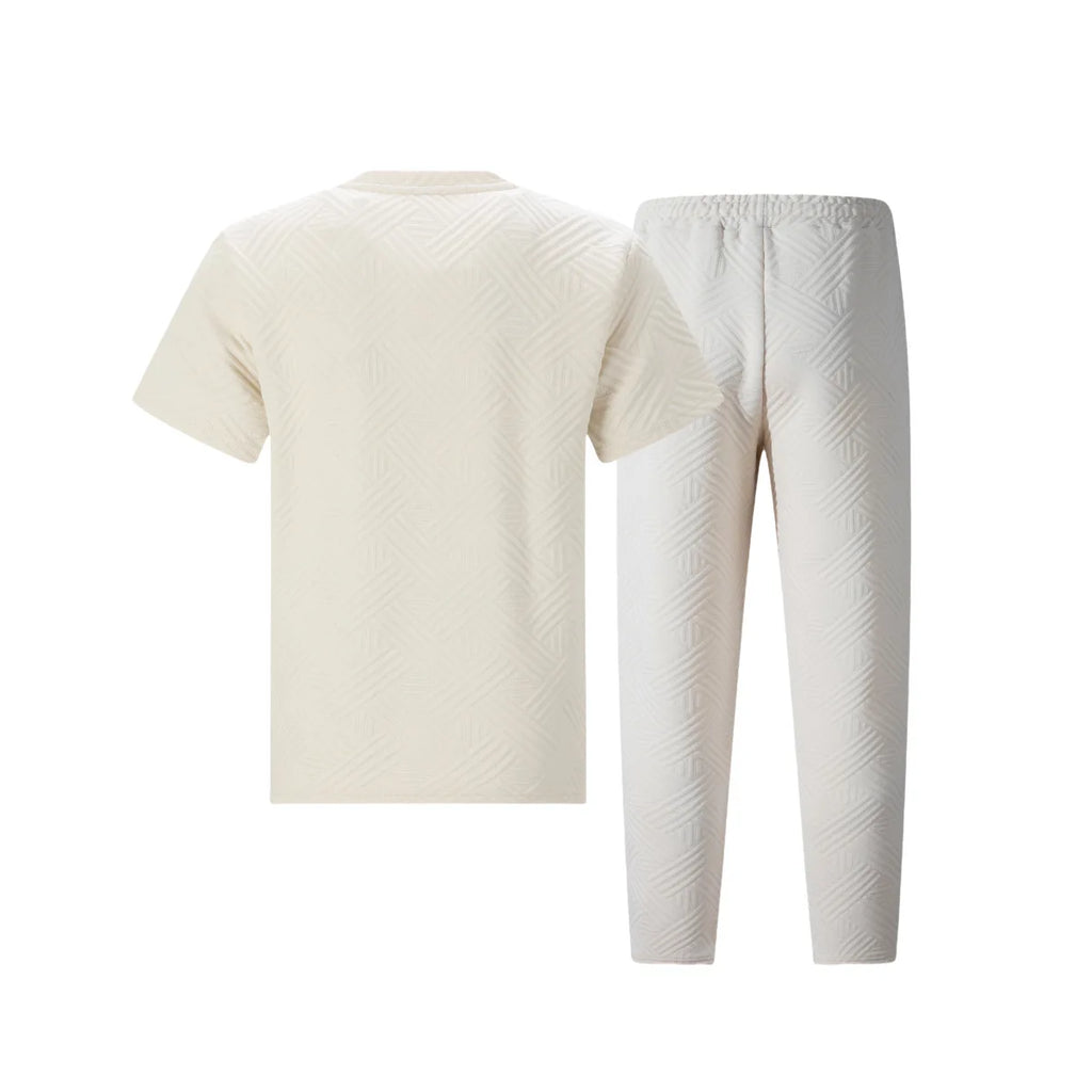 Men's Textured Fabric 2 Piece Set Short Sleeve T-Shirt & Drawstring Pants Casual Outfit Lightweight Breathable Streetwear for Sp