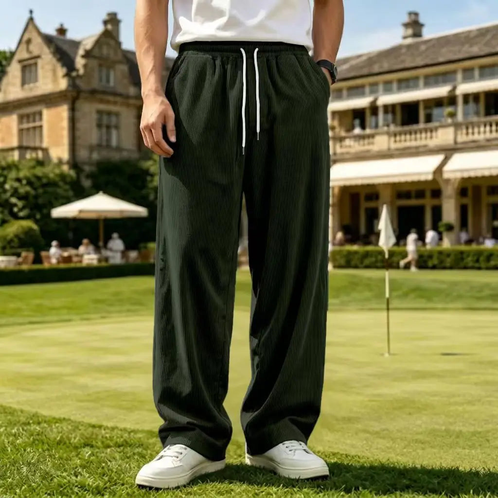Spring and Autumn Men's Corduroy Casual Pants - Fashionable Street-Like Loose Straight Elastic Waistband Drawstring Sport Pants