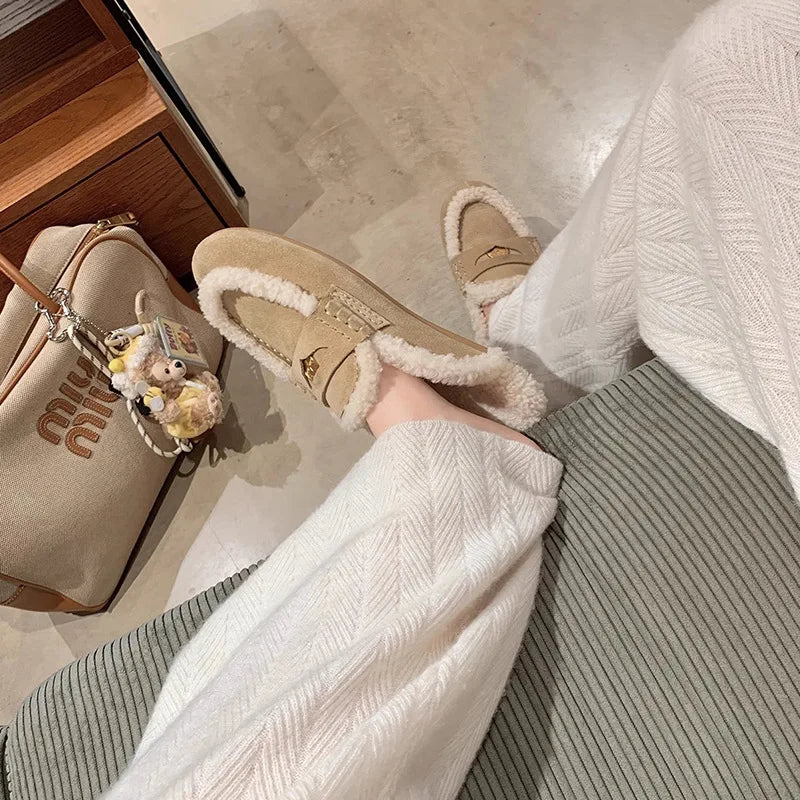 Women's slippers 2025 autumn and winter warm fur half slippers for wearing outside slippers