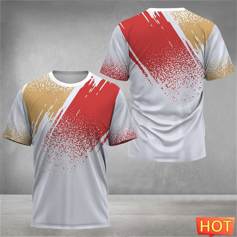 Simple Geometric Graphic Sports T Shirts For Men Summer Fashion Short Sleeve 3D Printed Badminton T-shirts Loose Breathable Tees