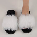 Women's Plush Faux Fur Slippers Winter House Carpet Fluffy Sandals Spring Autumn Outdoor Walking Open Toe Flip Flops