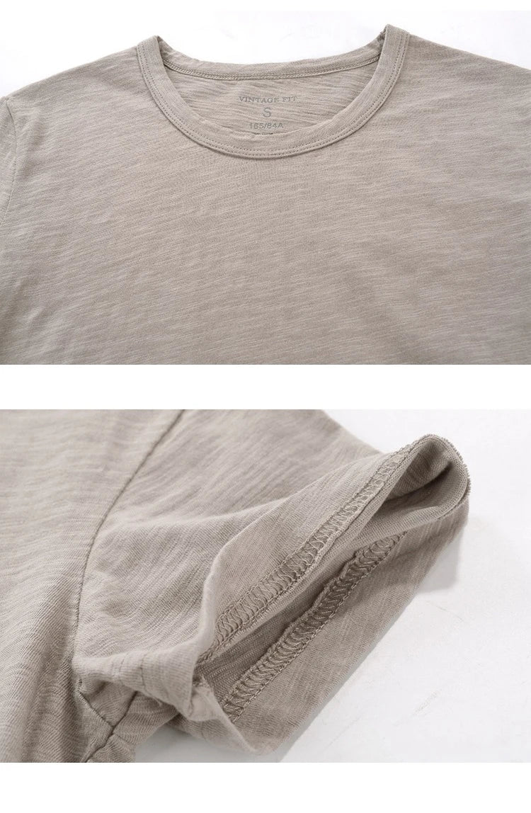 3018 Summer Fashion Short Sleeve Thin T-shirt Solid Color Simple Classic Soft Cozy Round Neck Slub Cotton Men's Casual Tops Tees