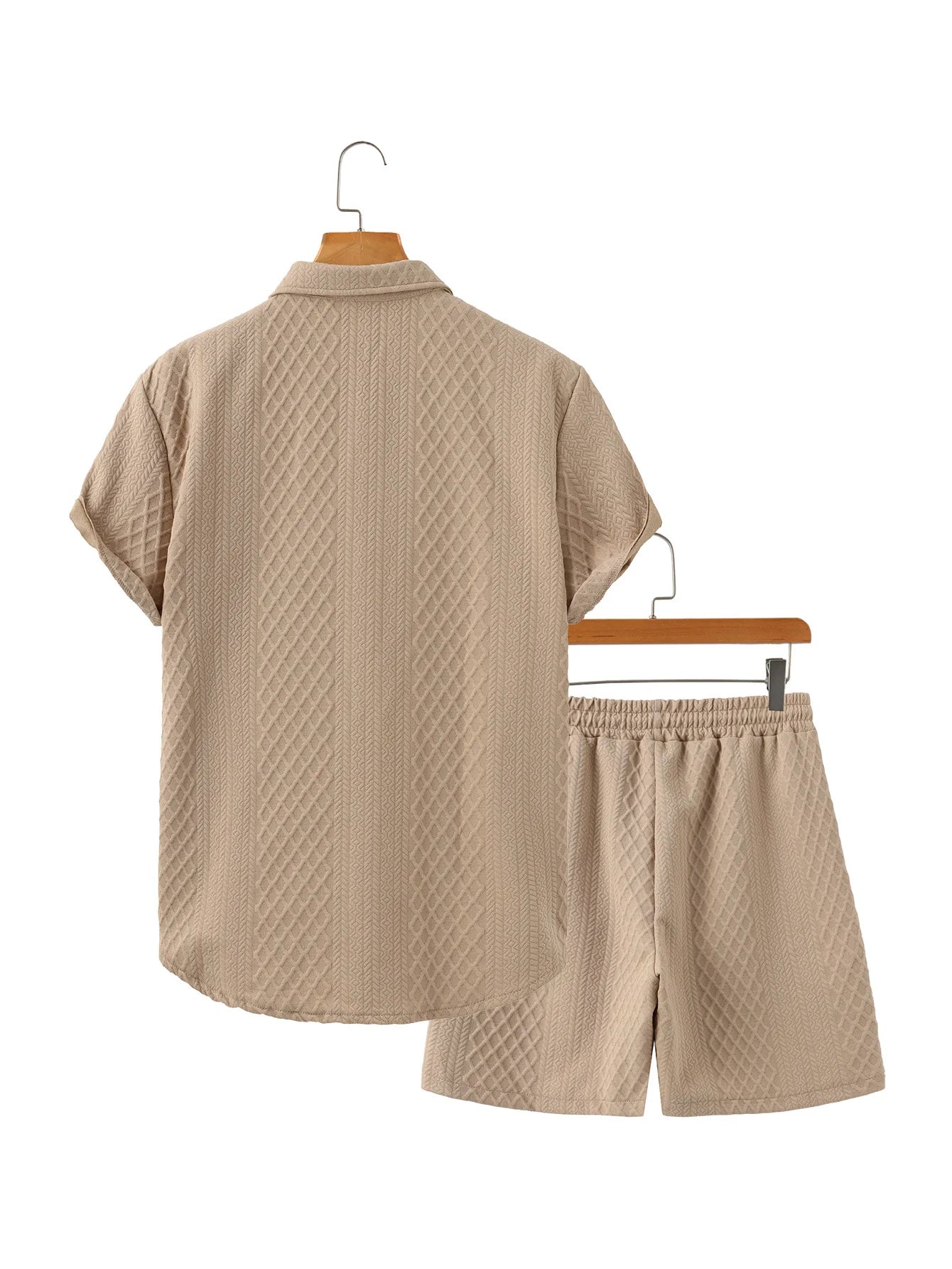 Men's Textured Short Sleeve Shirt & Shorts Set | Casual Two-Piece Outfit | Lightweight Summer Streetwear