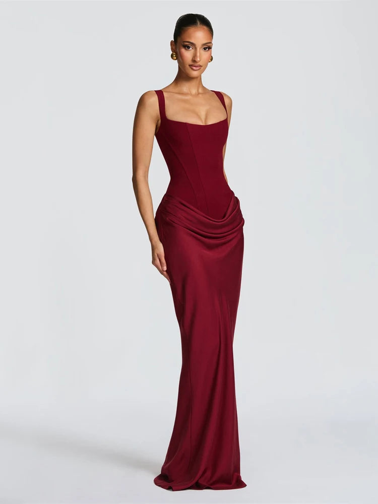 Women Sexy Solid Pleated Strapless Dress Lady Chic Off-shoulder Backless High Waist Split Dresses 2026 Summer Evening Party Gown