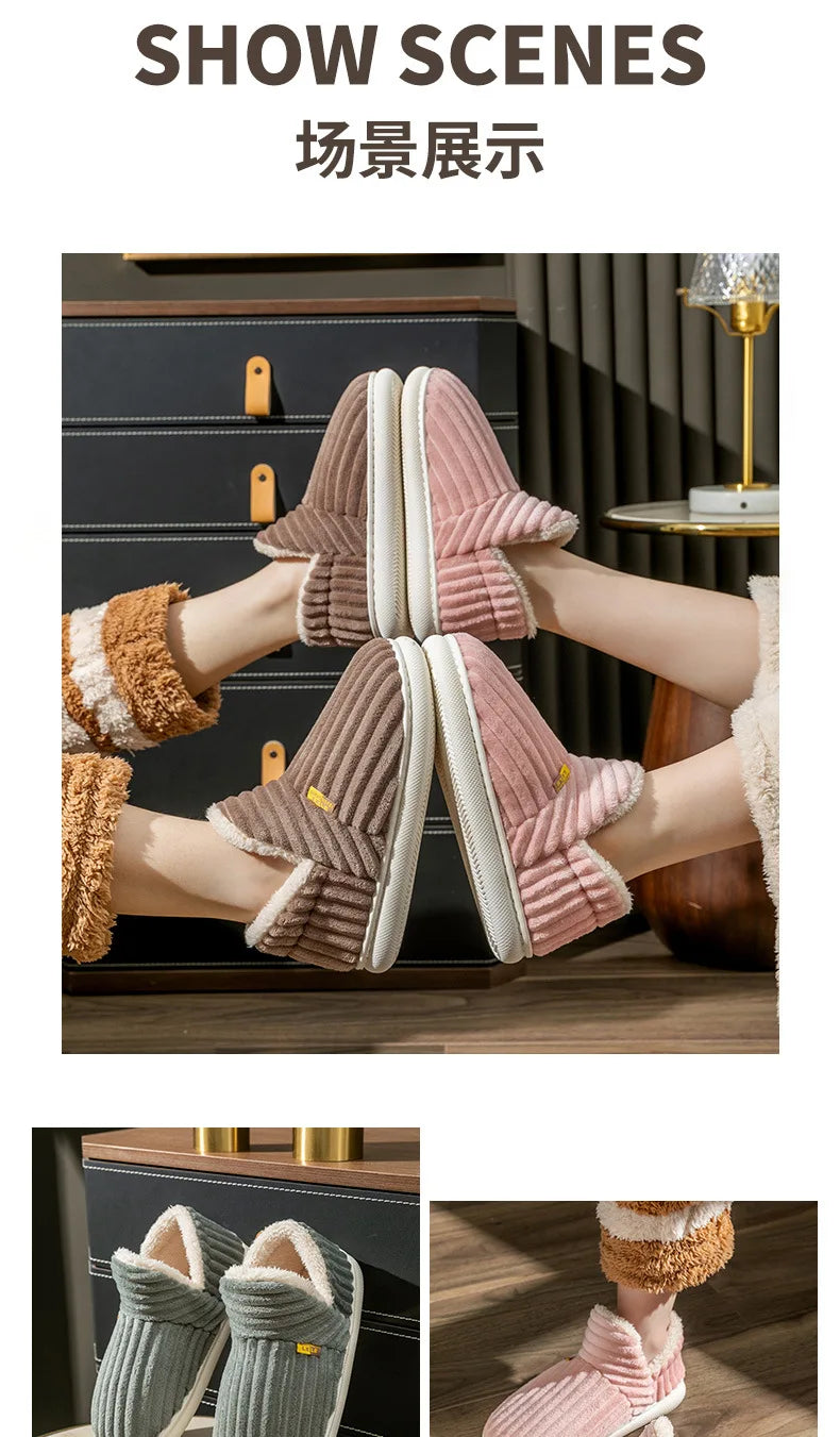 Shevalues Fashion Fur Slippers For Women Men Winter Warm ankles Cozy Furry Slides Home Indoor Soft Sole Plush Slides Cotton Shoe
