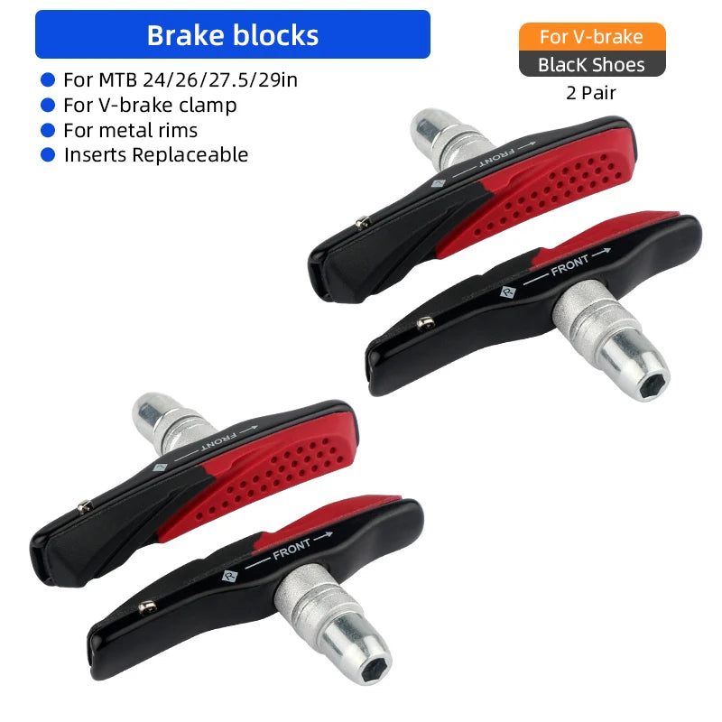 MTB V-brake Pads W/ 70mm Rubber Brake Inserts All Weather Use Metal Rims Wheel Friction Blocks Kits for XT XTR M70R2/S70C/M70CT4