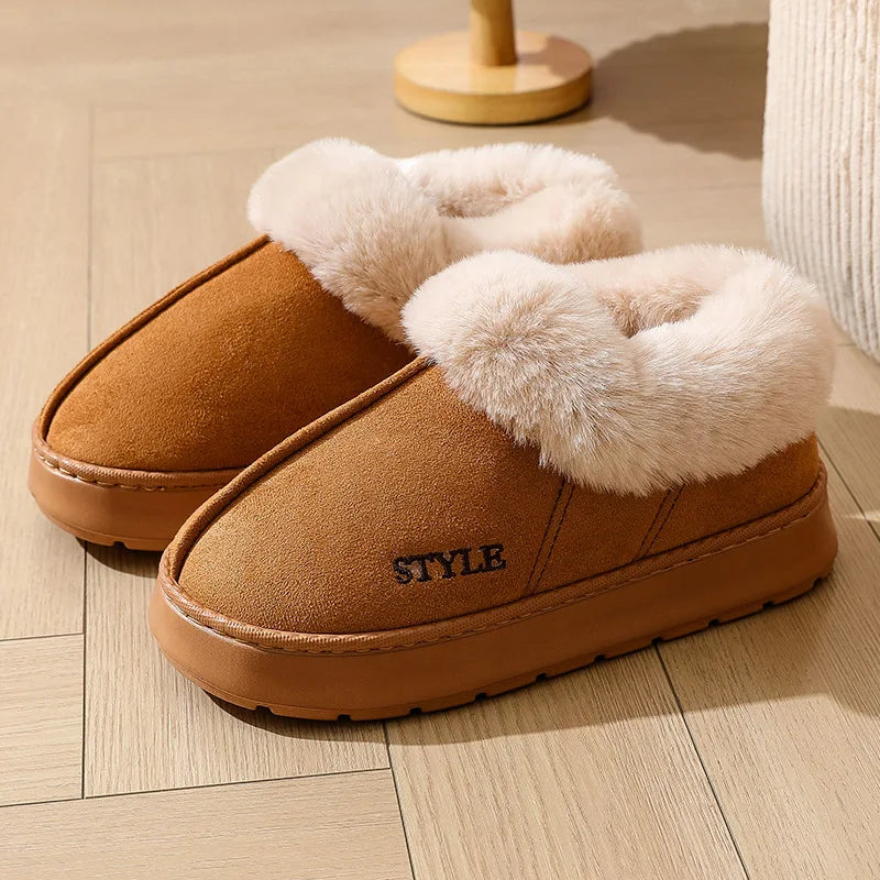 New Platform Snow Boots for Women's Home Thick Warm Wool Shoes Women's Outdoor Anti-Slip Fur Velvet Ankle Short Boots Shoes
