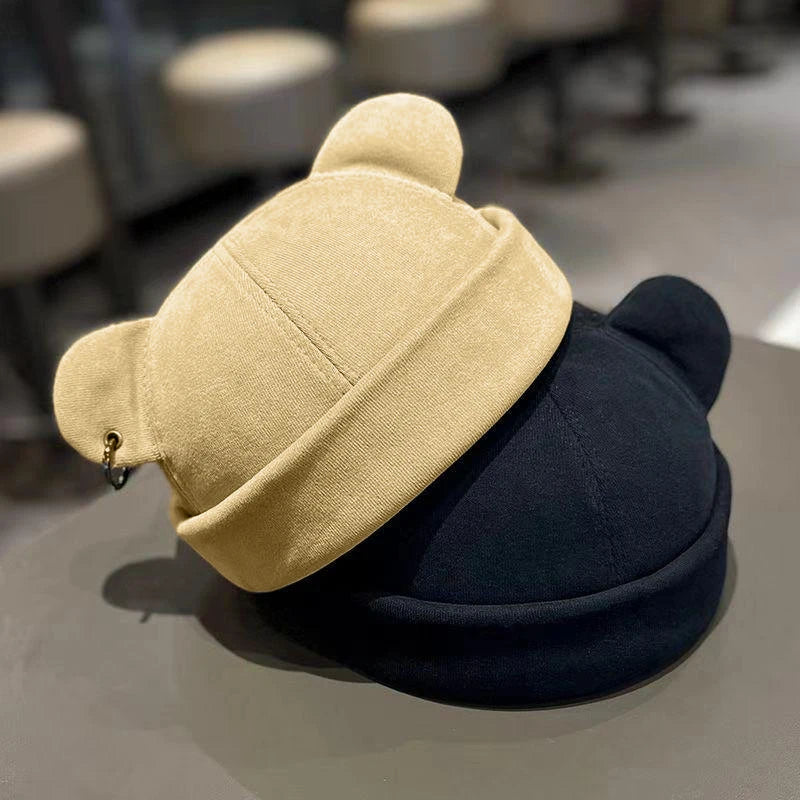 Unisex Cat Ear Cute Dome Caps Men Women Melon Beanie Htas Solid Color Autumn Winter Hip Hop Hat Fashion Korean Version Melon Cap