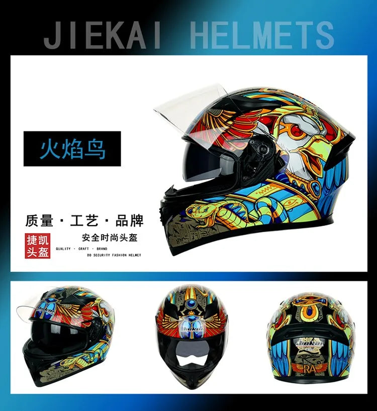 JIEKAI DOT Certified Full Face Motorcycle Helmet Racing Dual Lens Helmet