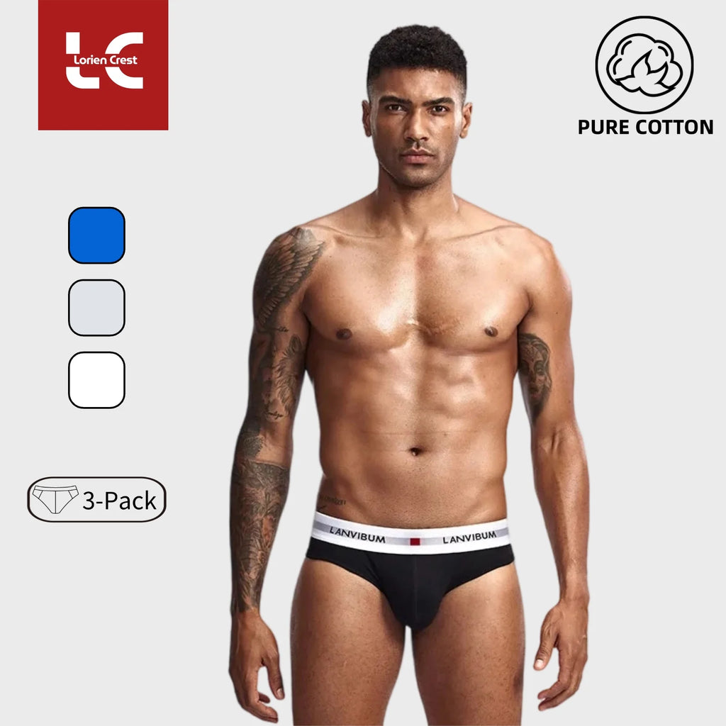 3pcs Men's Pure Cotton Low Waist Elastic Sexy Loose Breathable Youth Pant Headband Underwear Summer Cotton Briefs