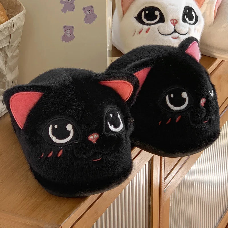 Newest cat paw feet slippers woman fluffy closed heel home shoes for women winter warm slip on animal claw slipper furry loafer