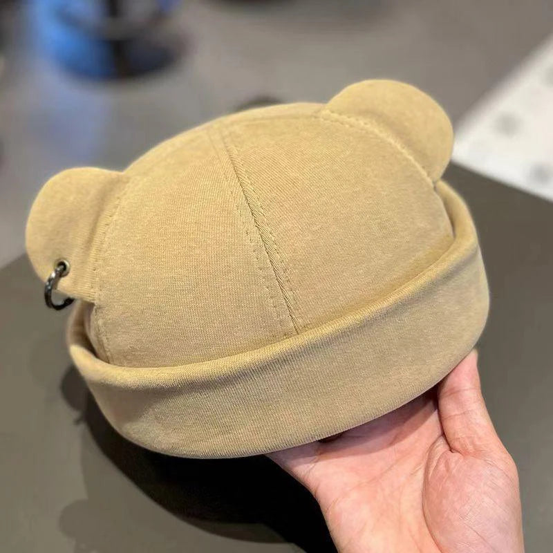 Unisex Cat Ear Cute Dome Caps Men Women Melon Beanie Htas Solid Color Autumn Winter Hip Hop Hat Fashion Korean Version Melon Cap