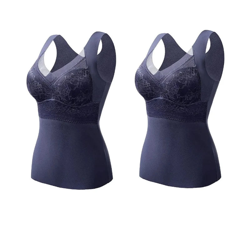 2pcs Woman Thermal Underwear Thermo Lingerie Winter Soft Warm Top Wear Thermo Vest  Undershirt Intimate Lace with Bra Padded
