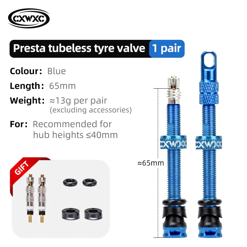 CXWXC 1Pair Bicycle Presta Valve 45/65/85mm Aluminum Alloy Valve For Tubeless Road/MTB/Gravel Bike Rim Valve Accessories