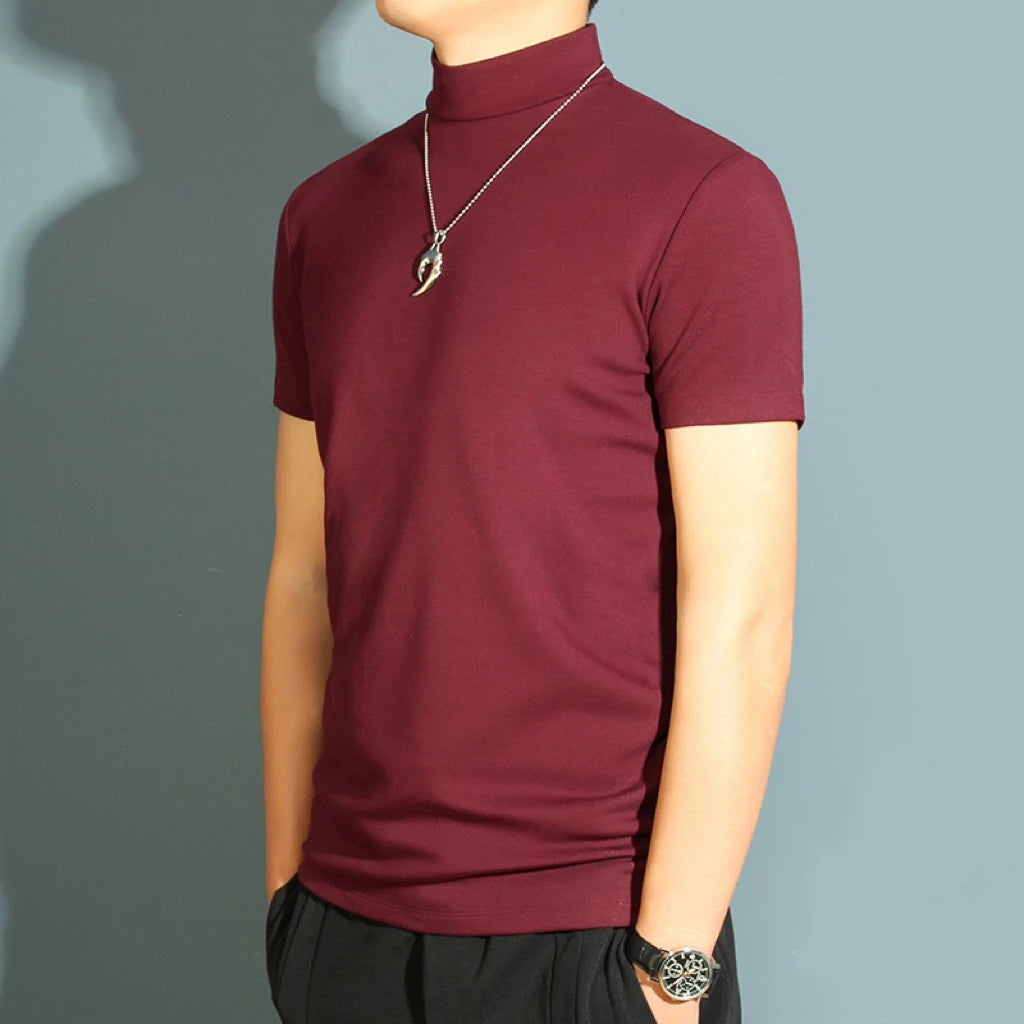 1pcs Thin New Men Half High Collar T shirts Short-sleeve Tee Fitness Joggers Bodybuilding Quick Dry tshirt Male Gym Clothes Tops