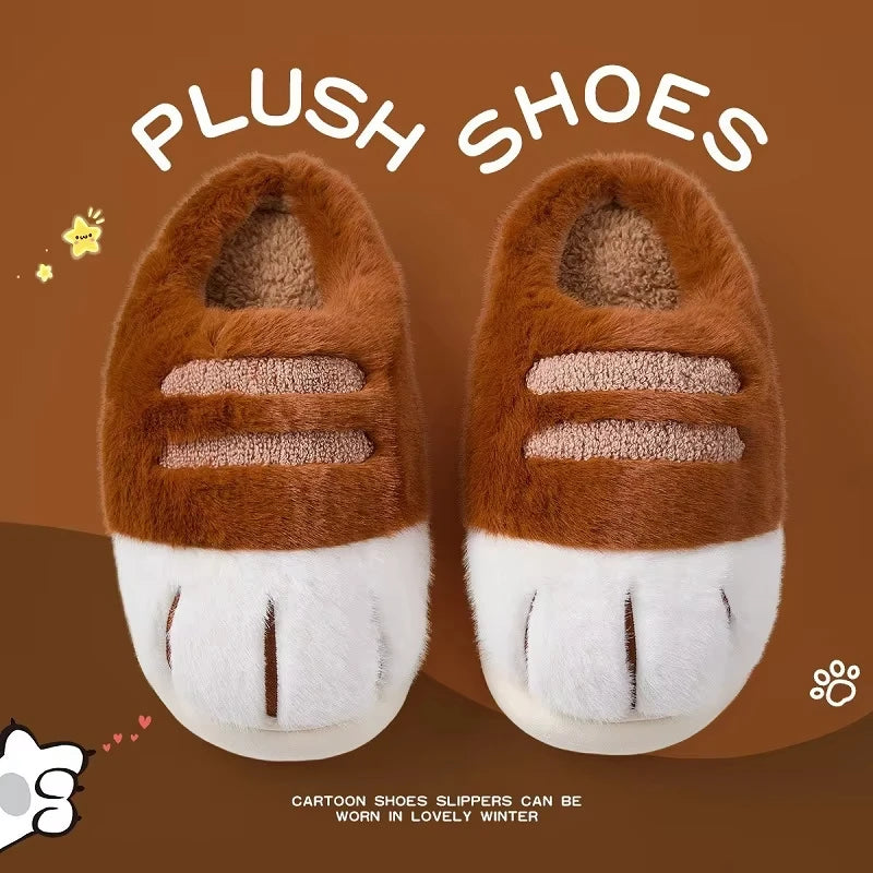 Newest cat paw feet slippers woman fluffy closed heel home shoes for women winter warm slip on animal claw slipper furry loafer