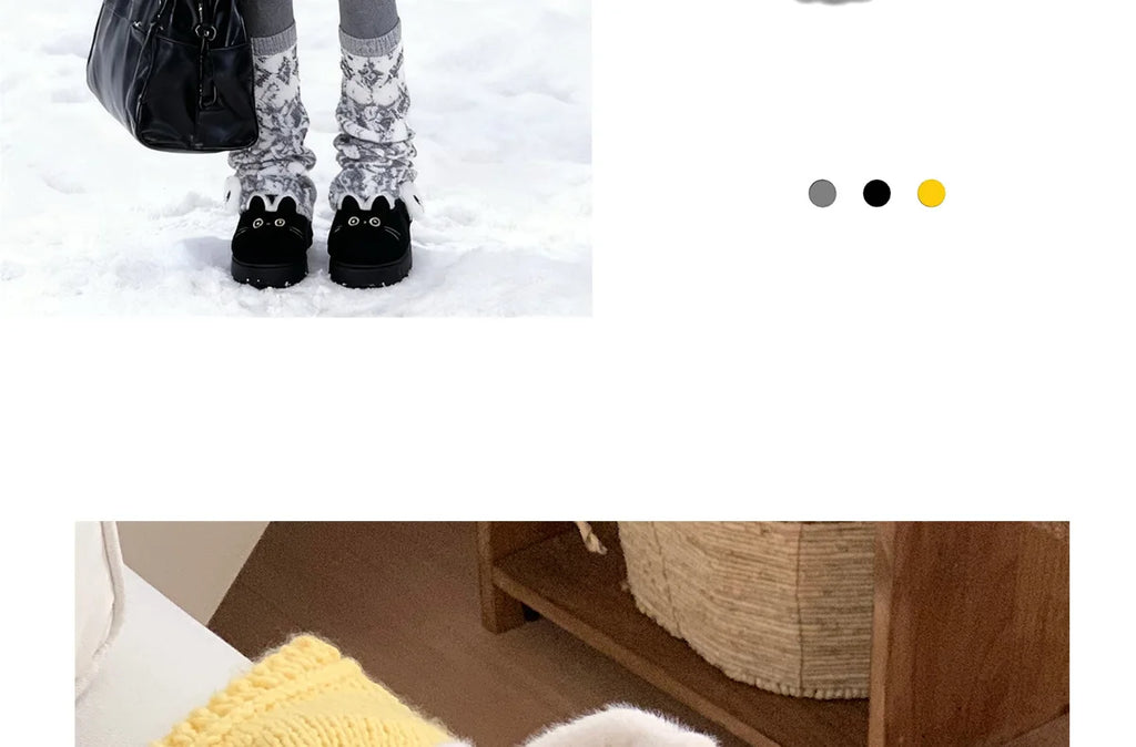 New fuzzy black cat shoes hook loop winter slippers for women indoor mary jane plush shoes mom shallow warm kitty slippers woman