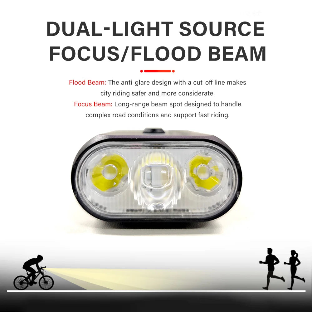 TOWILD BL900 Dual Mounted Bicycle Lights With Focus/Flood Beam 1100LM Rechargeable Bike Light Daytime Safety Night illumination