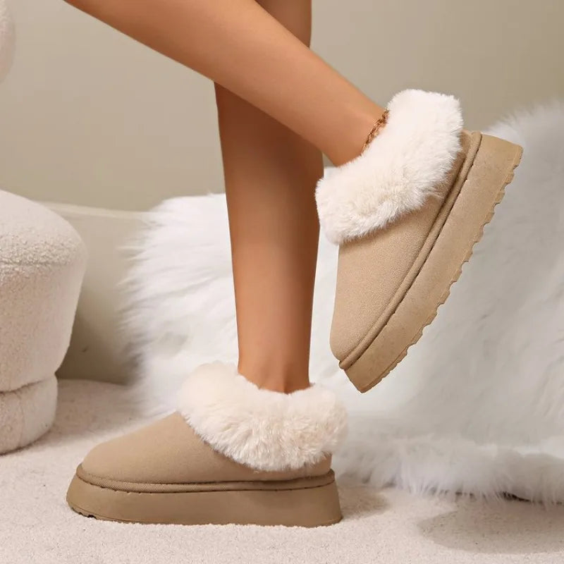 Anti-slip Shoe Thick Plush Snow Boots 2025 New Women Faux Suede Platform Fur Winter Boots Woman Slip On Warm Cotton Padded Shoes