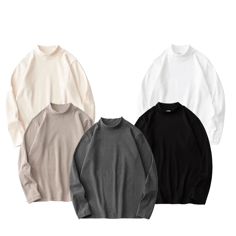 Autumn Winter Thick Fleece T-Shirt Men Half High-Collar T Shirt Long Sleeve Casual Tops Thermal Shirts Undershirt Man Clothing