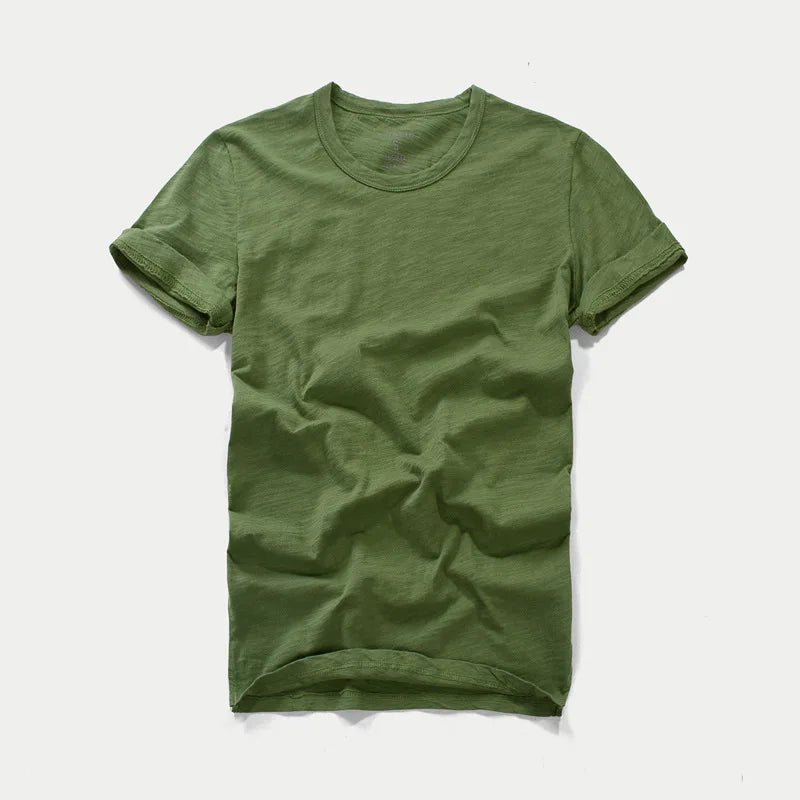 3018 Summer Fashion Short Sleeve Thin T-shirt Solid Color Simple Classic Soft Cozy Round Neck Slub Cotton Men's Casual Tops Tees