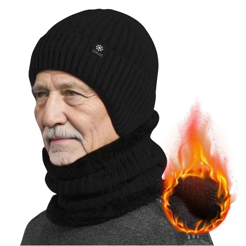 2pcs Winter Cycling Fleece Hats Knitted Plush Warm Outdoor Sports Cap Scarf for Women Men Hat Windproof Ski Ear Protection Gift