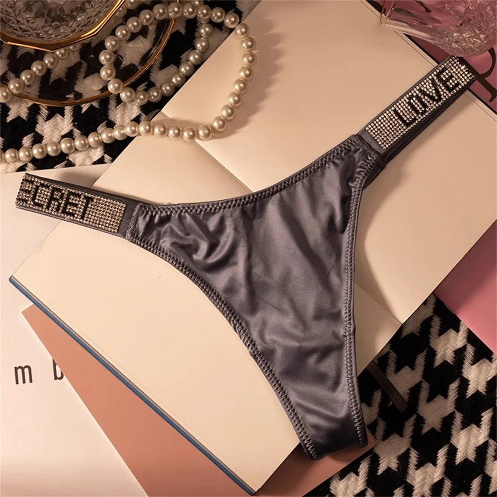 Wine Red/Leopard Sexy Shinning Rhinestone Thong Women's Seamless Underwear Sexy Sports Ladies Plus-size T-back Panties